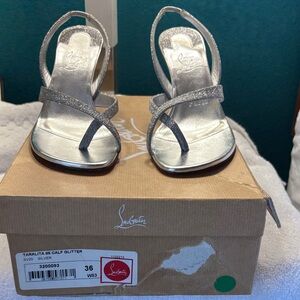 Christian Louboutin Silver Glitter Slingback Heels